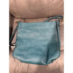Ampere Creations Teal Vegan Leather Whipstitch‎ Studded Hobo Shoulder Bag Large